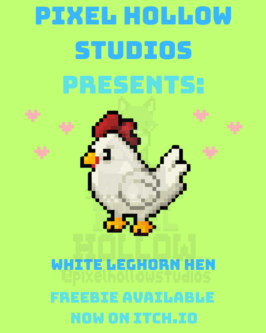 Pixel Hollow Studios Freebie Pack 1 promo. Text reads: “A special gift just for you ❤️ Pixel Hollow Freebie Pack 1 Available now!” Four pixel art companions are displayed: Leafhopper (a green frog with a leaf on its head), Craboulder (a gray rock-crab crea